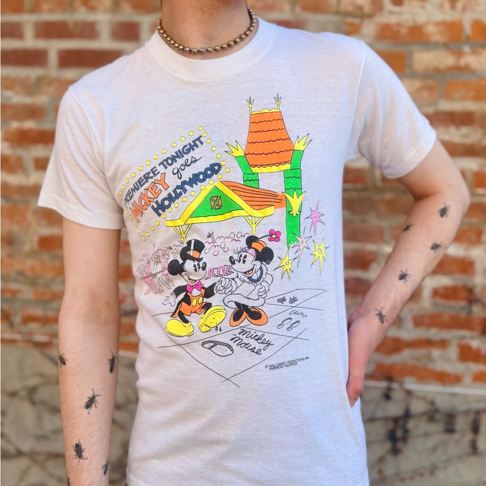 Vintage Mickey Mouse Neon Graphic Tee - White